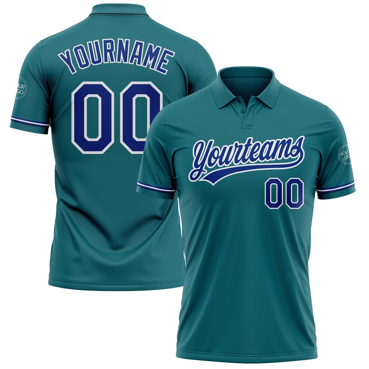 Custom Teal Royal-White Performance Vapor Golf Polo Shirt - Main View