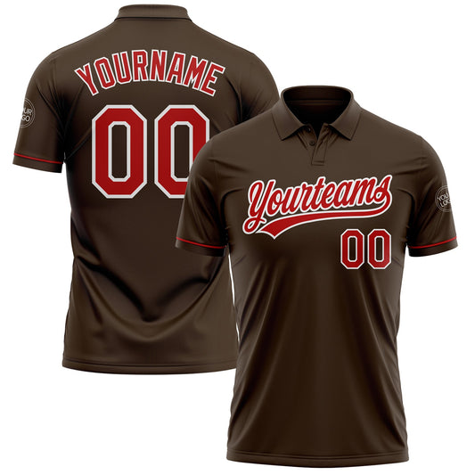 Custom Brown Red-White Performance Vapor Golf Polo Shirt - Main View