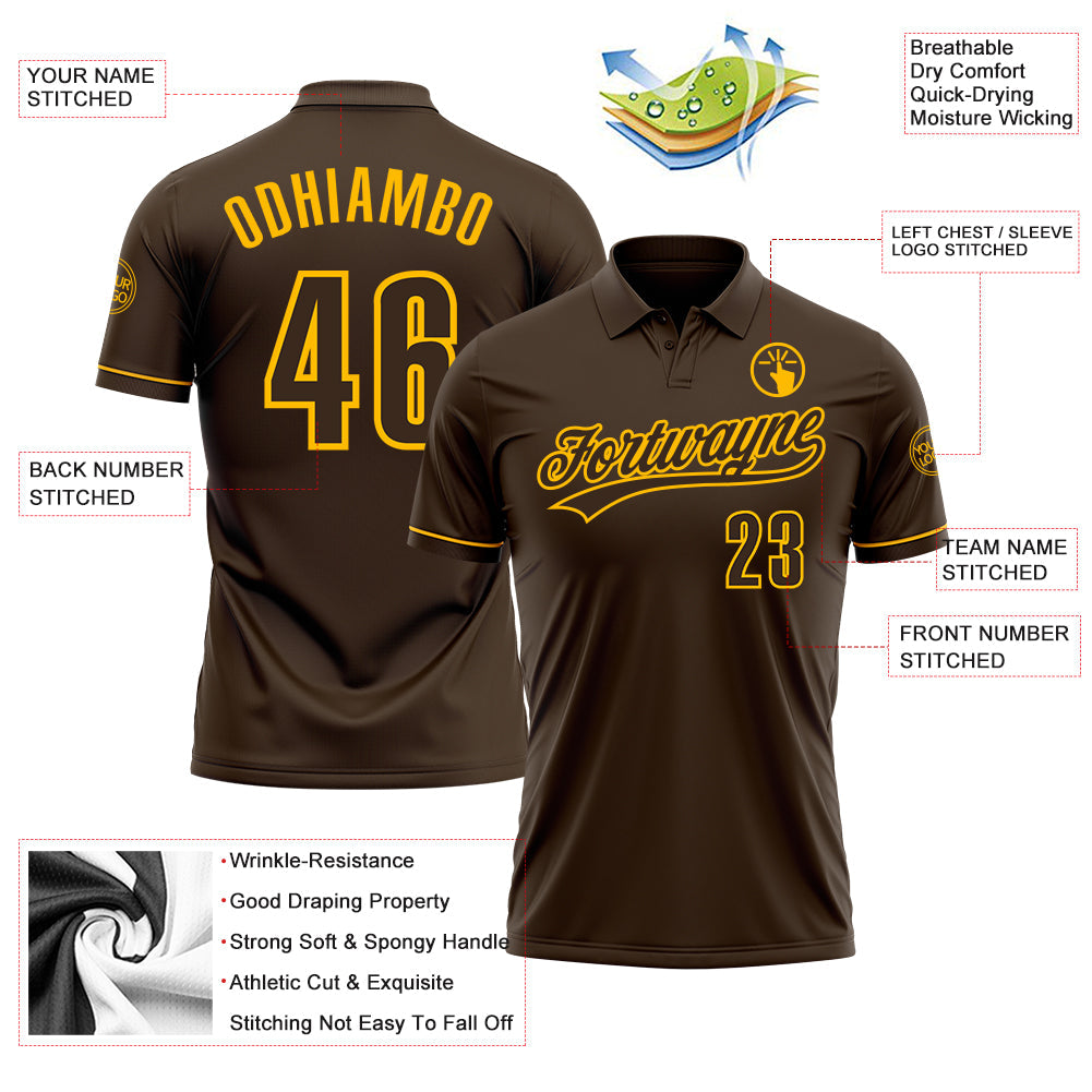 Custom Brown Gold Performance Vapor Golf Polo Shirt view 3