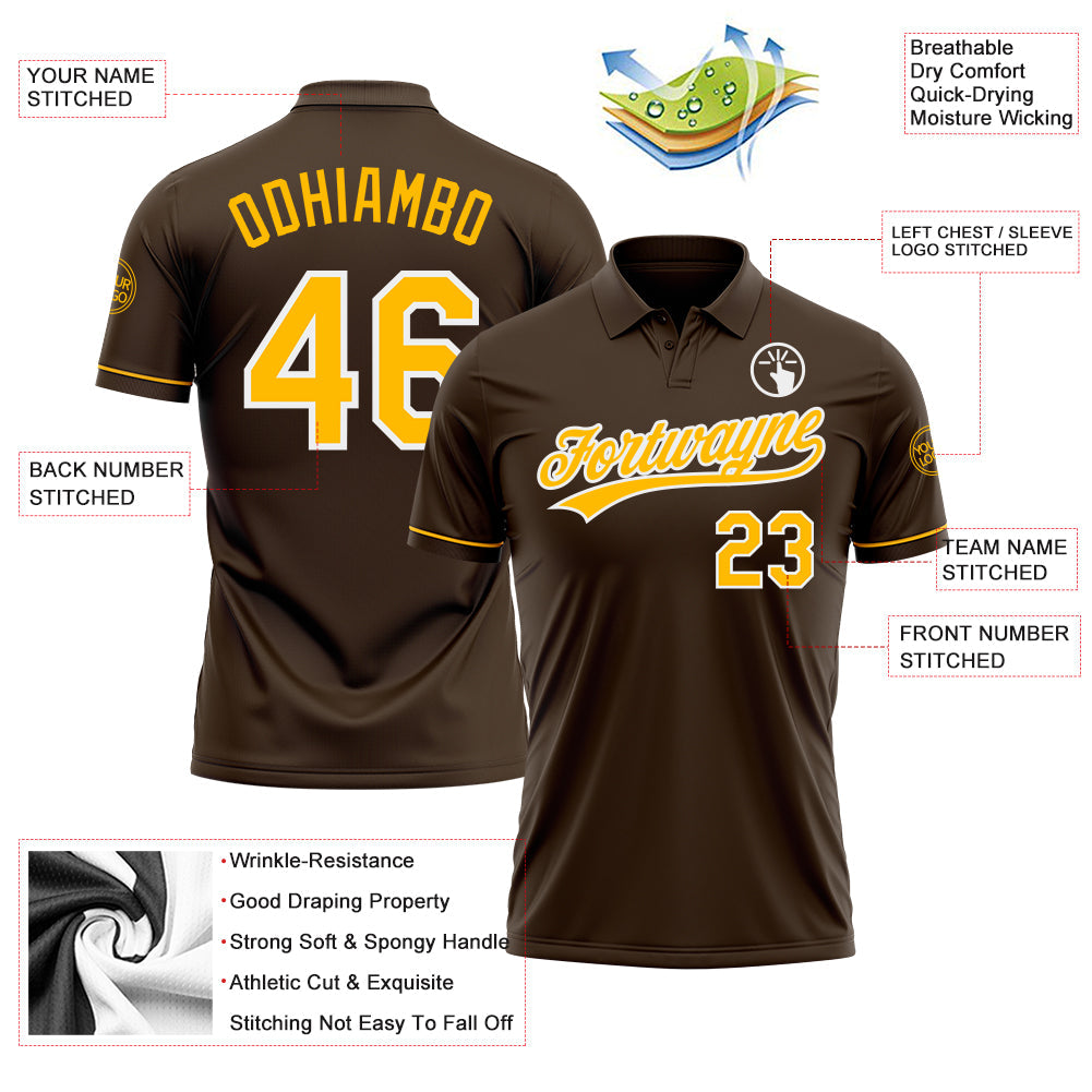 Custom Brown Gold-White Performance Vapor Golf Polo Shirt view 3