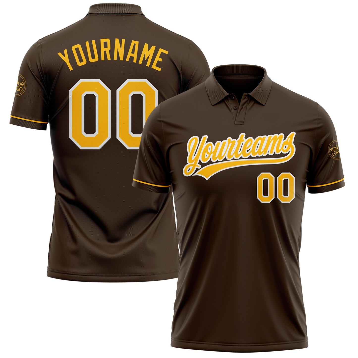 Custom Brown Gold-White Performance Vapor Golf Polo Shirt - Main View