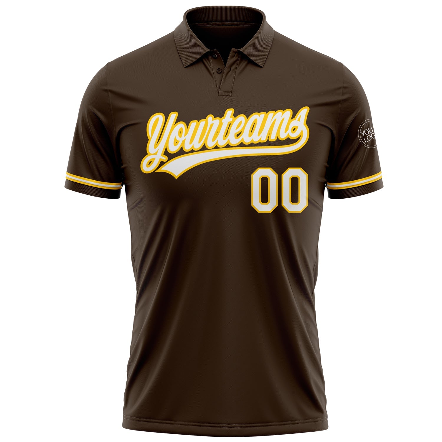 Custom Brown White-Yellow Performance Vapor Golf Polo Shirt view 2