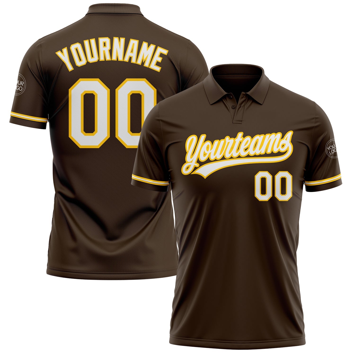 Custom Brown White-Yellow Performance Vapor Golf Polo Shirt - Main View