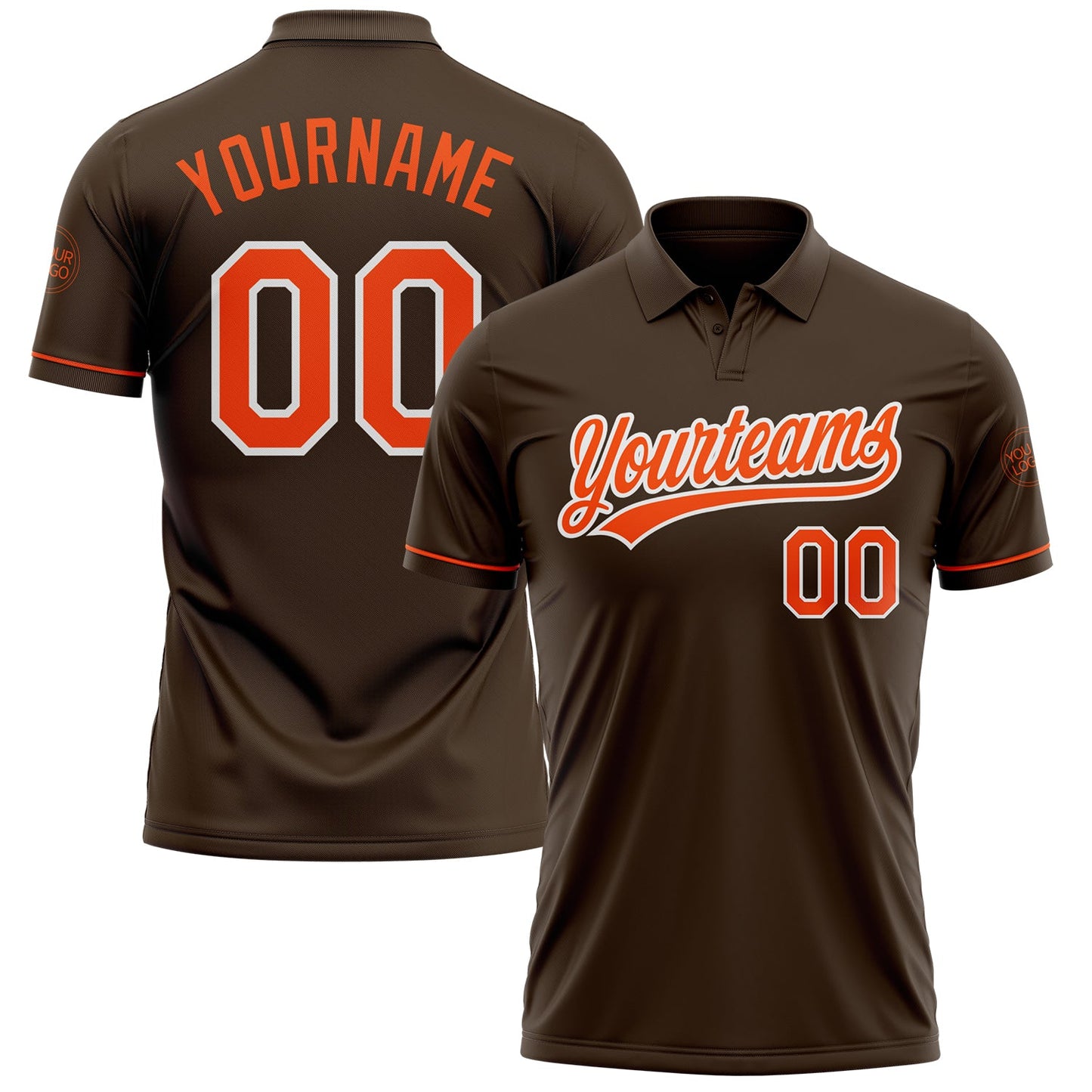Custom Brown Orange-White Performance Vapor Golf Polo Shirt - Main View