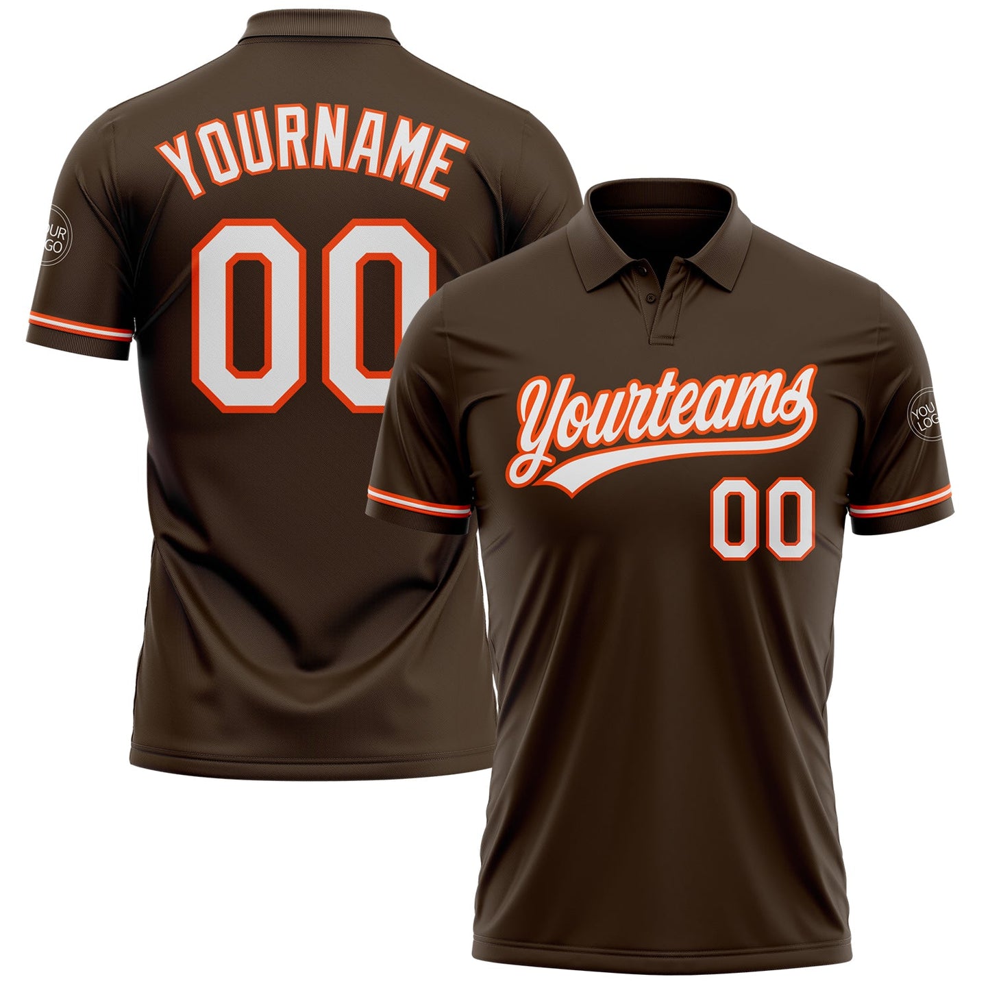Custom Brown White-Orange Performance Vapor Golf Polo Shirt - Main View