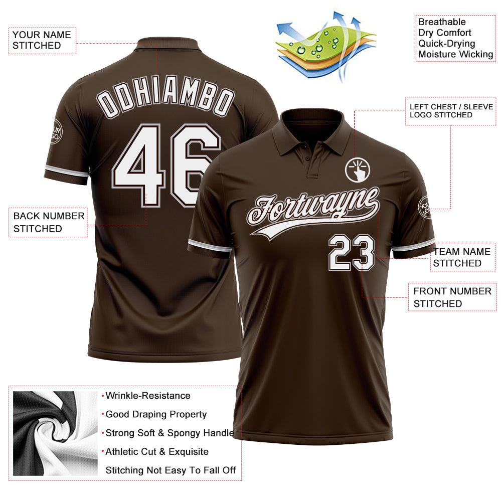 Custom Brown White-Gray Performance Vapor Golf Polo Shirt view 3