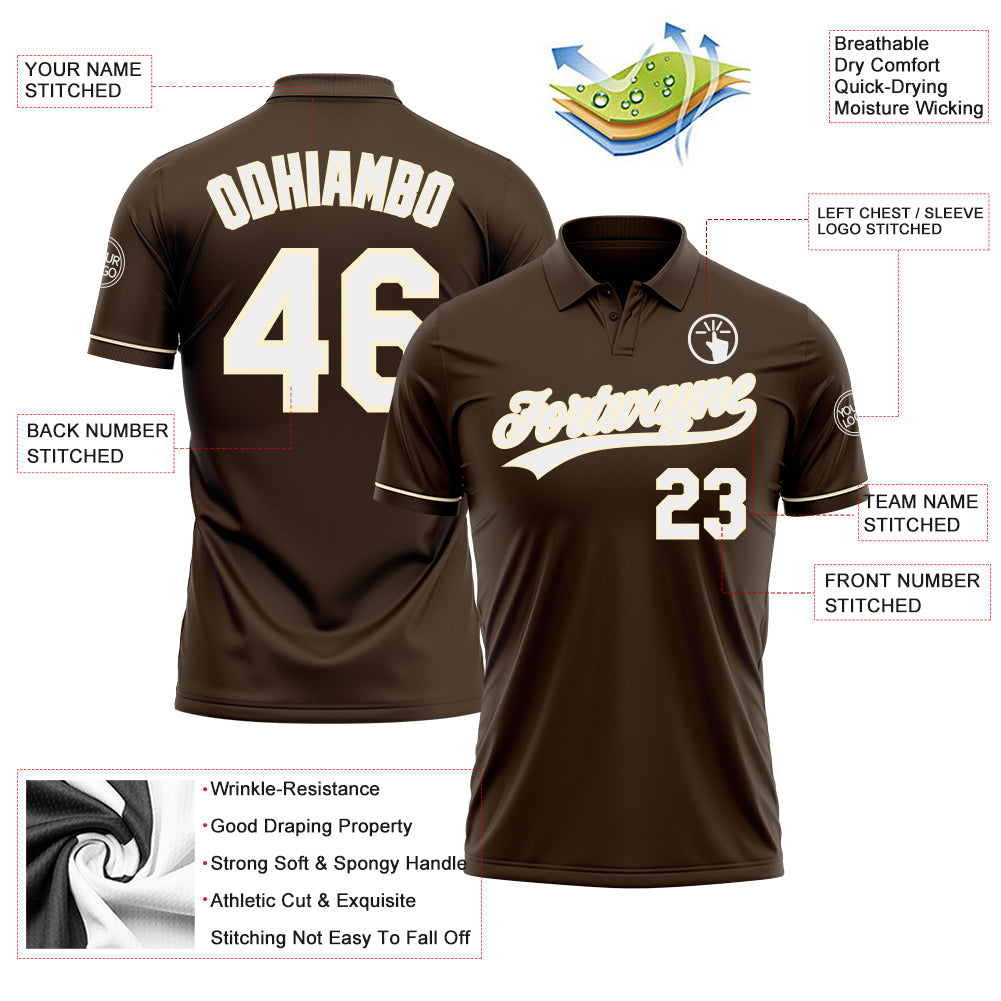 Custom Brown White-Cream Performance Vapor Golf Polo Shirt view 3
