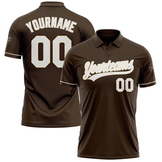 Custom Brown White-Cream Performance Vapor Golf Polo Shirt - Main View