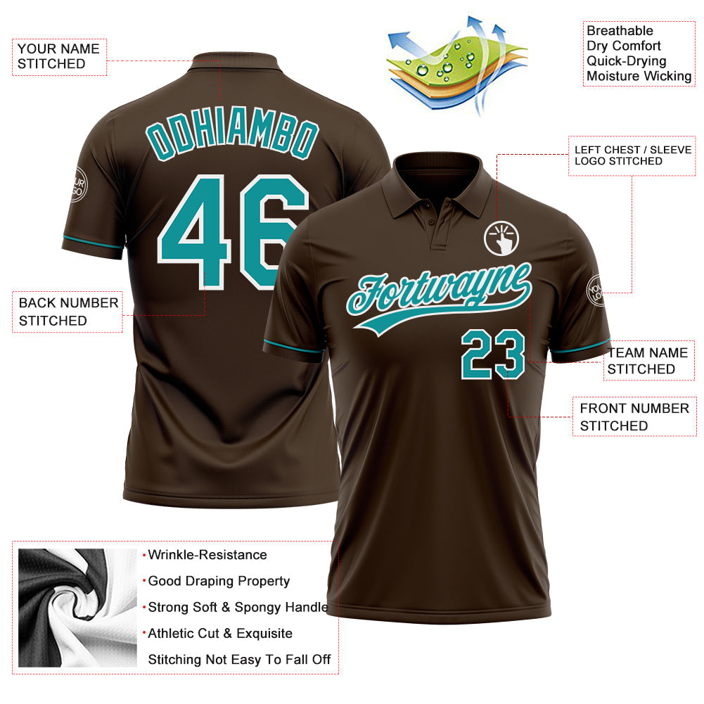 Custom Brown Teal-White Performance Vapor Golf Polo Shirt view 3