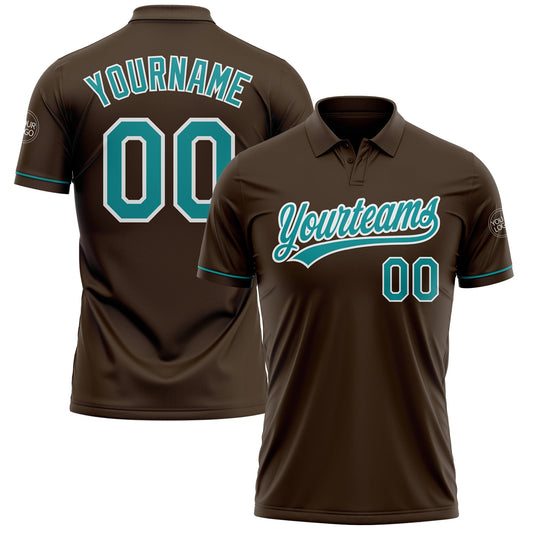 Custom Brown Teal-White Performance Vapor Golf Polo Shirt - Main View