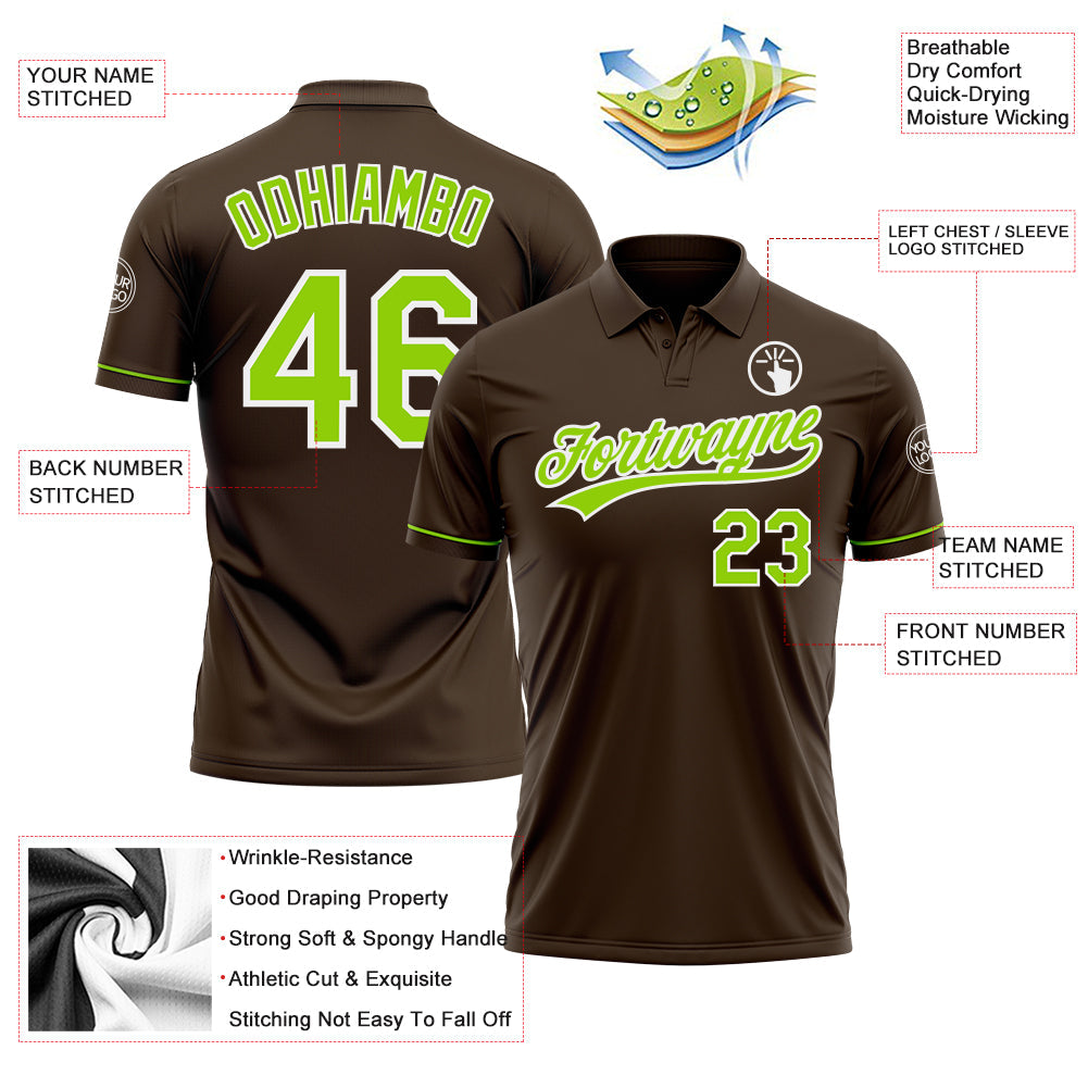 Custom Brown Neon Green-White Performance Vapor Golf Polo Shirt view 3