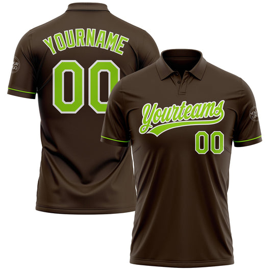 Custom Brown Neon Green-White Performance Vapor Golf Polo Shirt - Main View