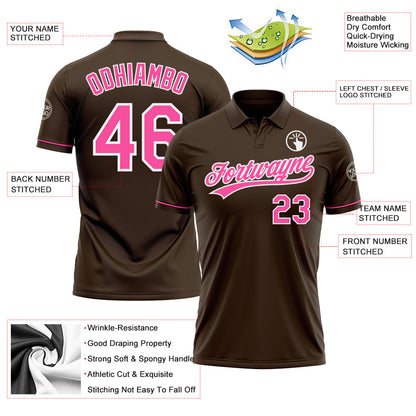 Custom Brown Pink-White Performance Vapor Golf Polo Shirt view 3