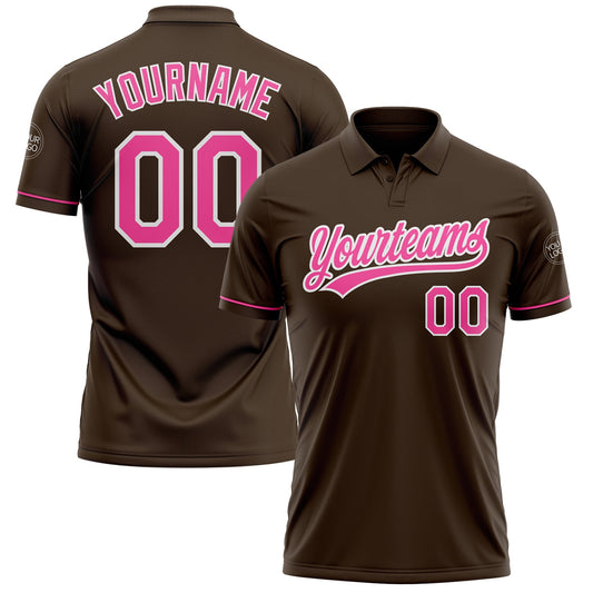 Custom Brown Pink-White Performance Vapor Golf Polo Shirt - Main View