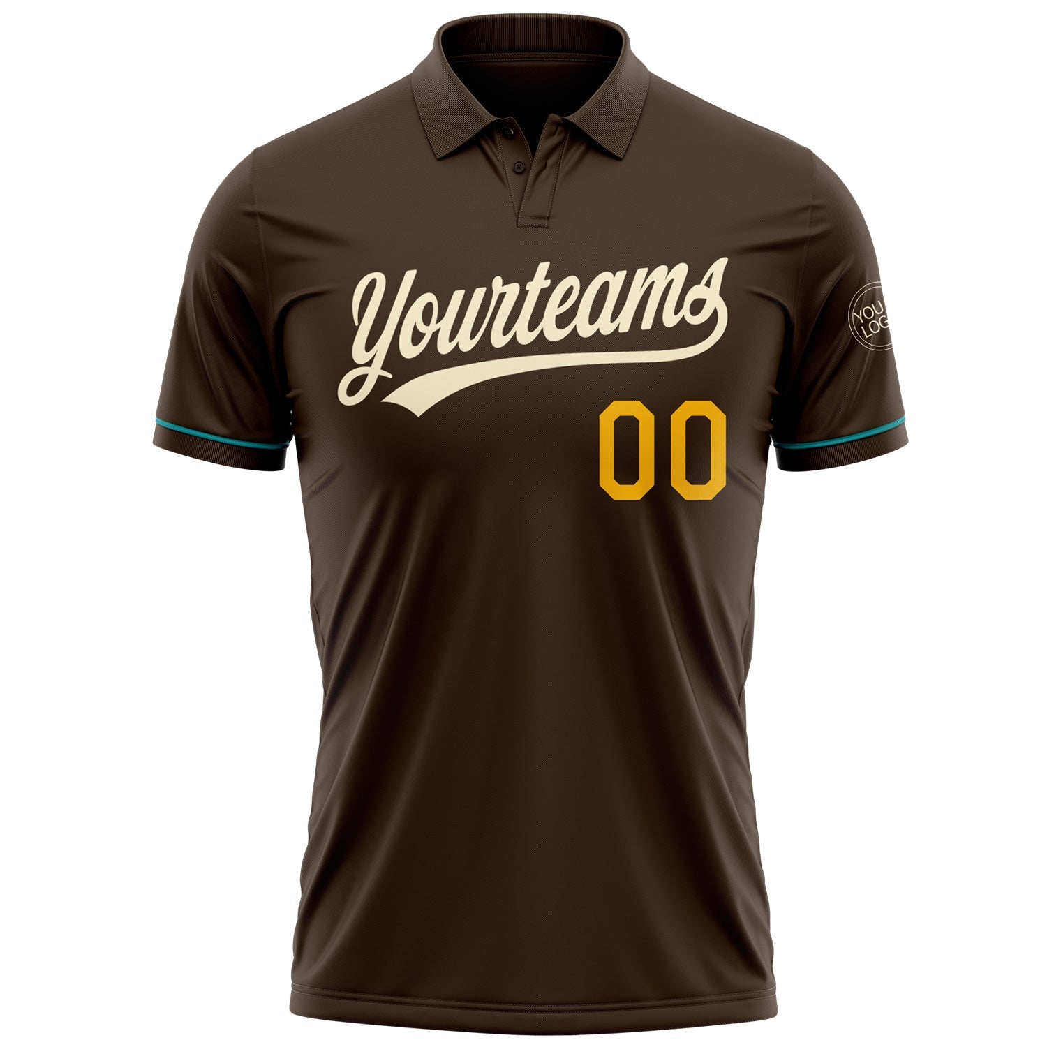 Custom Brown Cream Gold-Teal Performance Vapor Golf Polo Shirt view 2