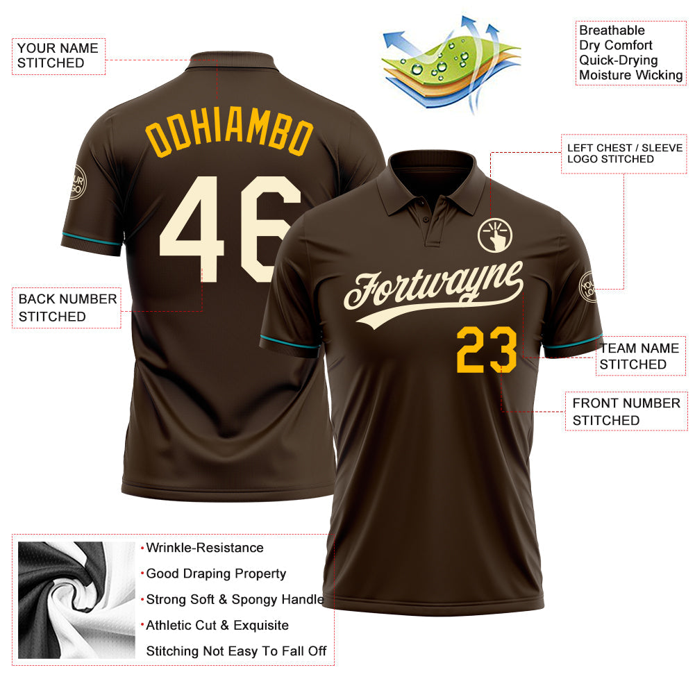 Custom Brown Cream Gold-Teal Performance Vapor Golf Polo Shirt view 3