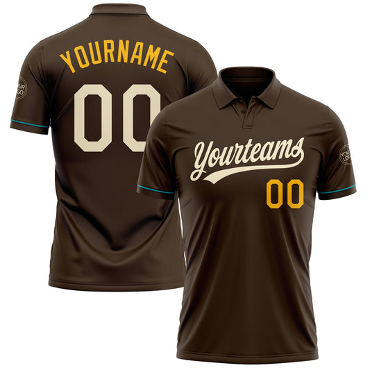 Custom Brown Cream Gold-Teal Performance Vapor Golf Polo Shirt - Main View