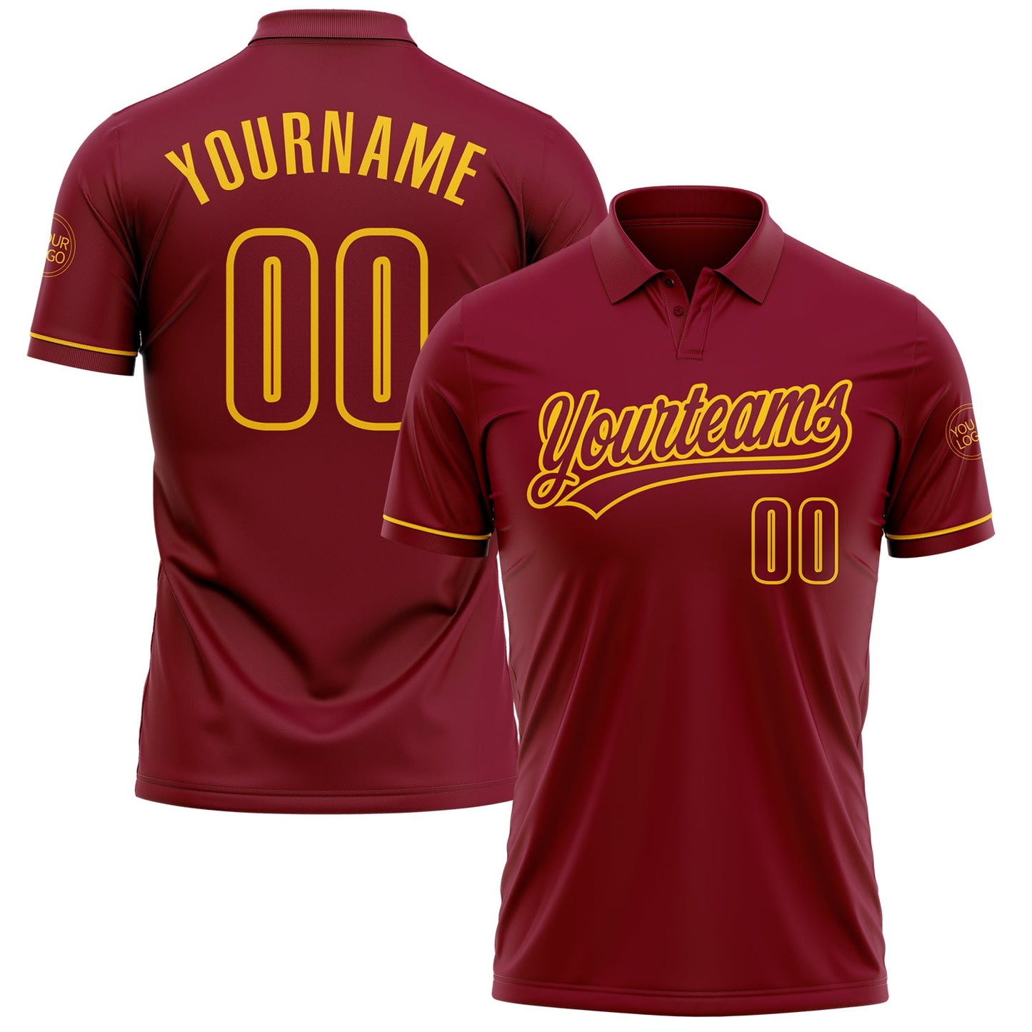 Custom Crimson Yellow Performance Vapor Golf Polo Shirt - Main View