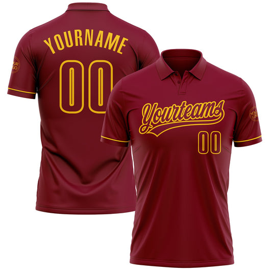 Custom Crimson Yellow Performance Vapor Golf Polo Shirt - Main View