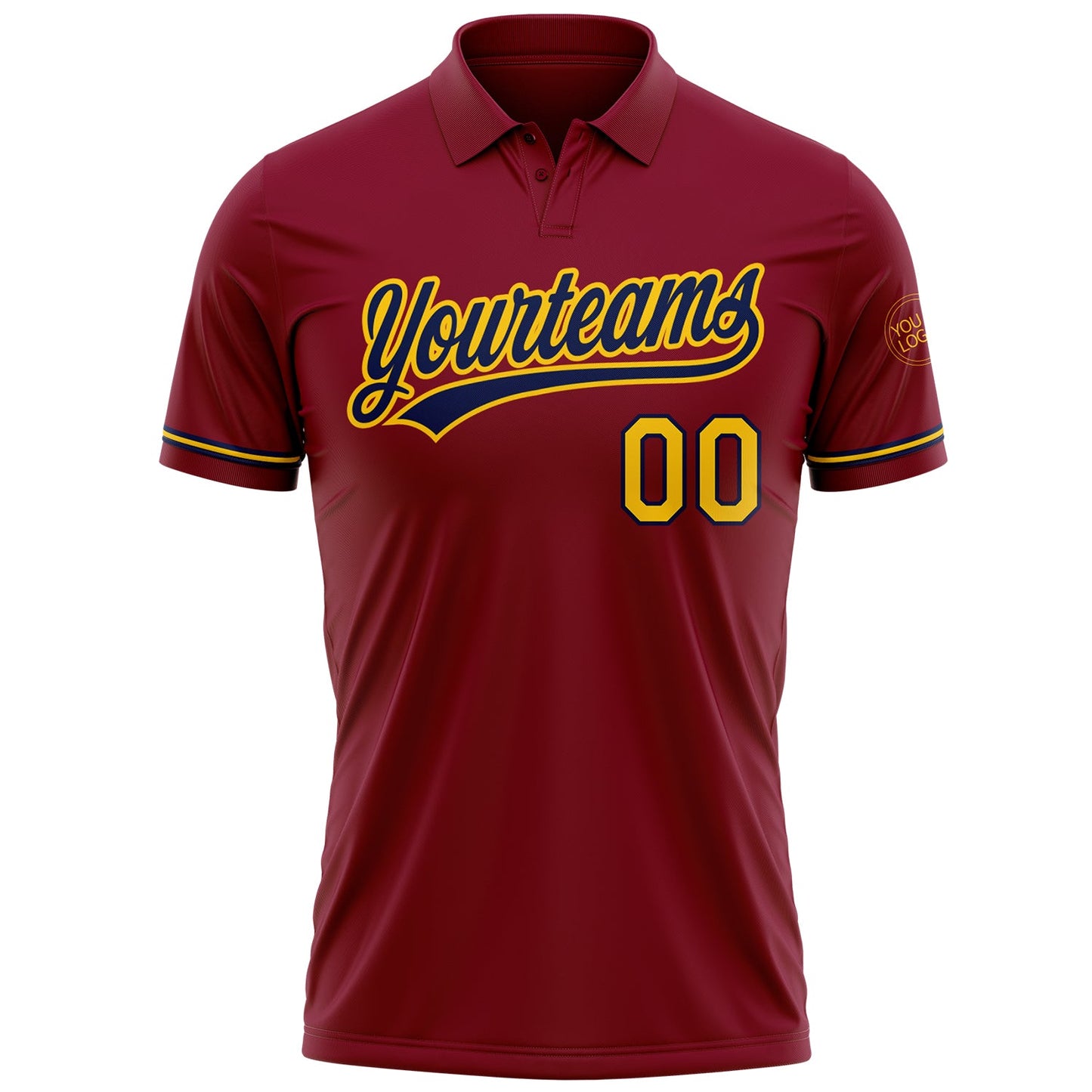 Custom Crimson Yellow-Navy Performance Vapor Golf Polo Shirt view 2
