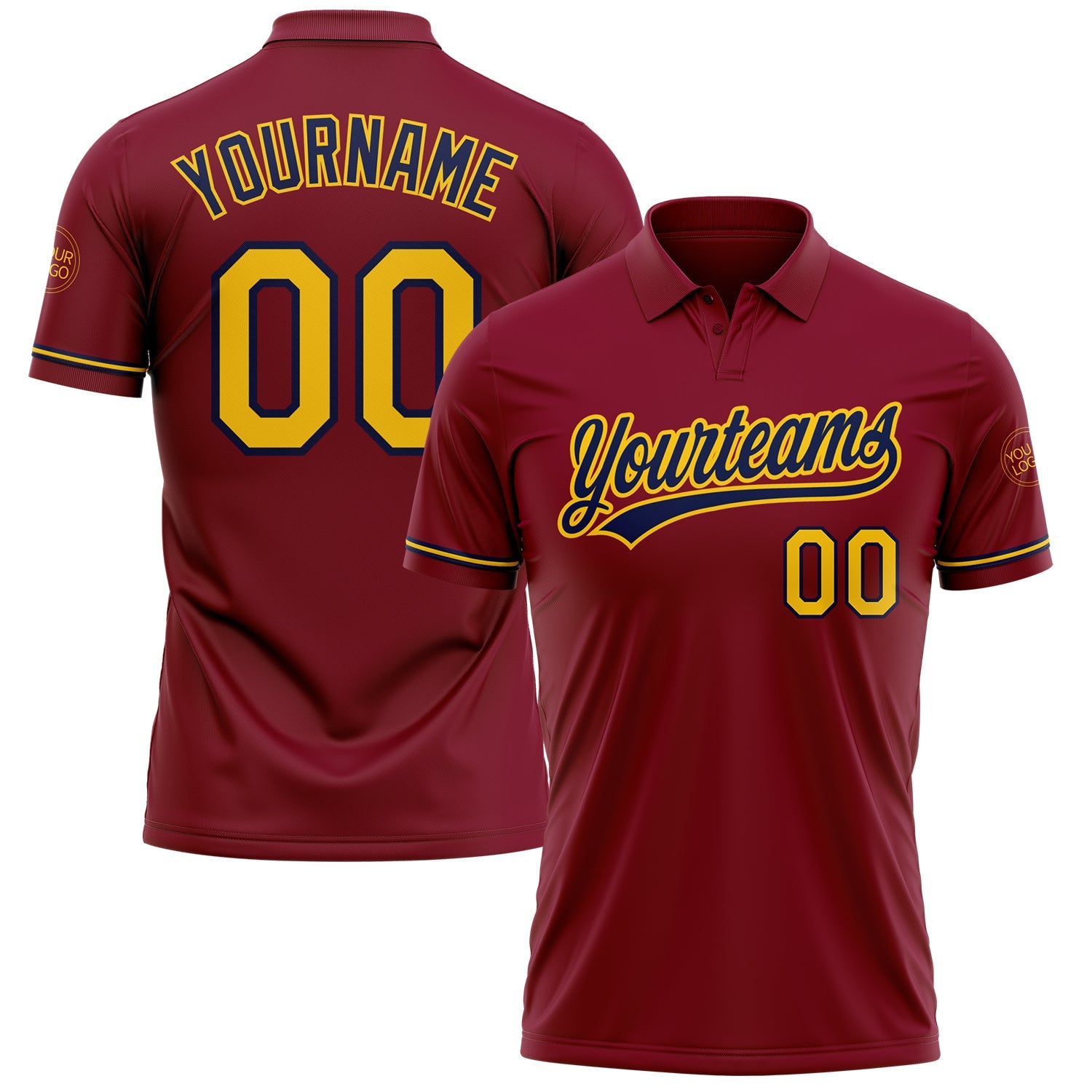 Custom Crimson Yellow-Navy Performance Vapor Golf Polo Shirt - Main View