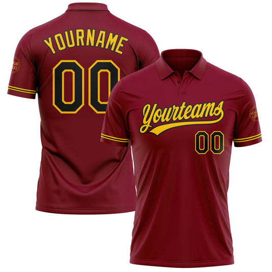 Custom Crimson Black-Yellow Performance Vapor Golf Polo Shirt - Main View