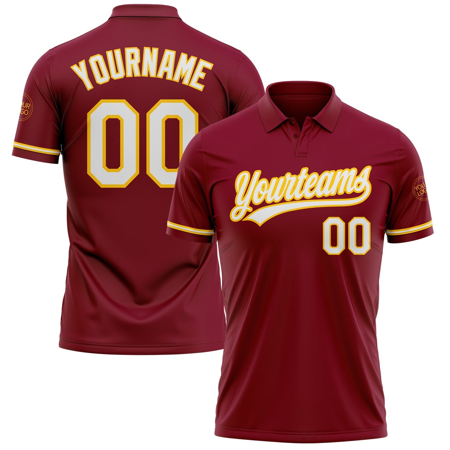 Custom Crimson White-Yellow Performance Vapor Golf Polo Shirt - Main View