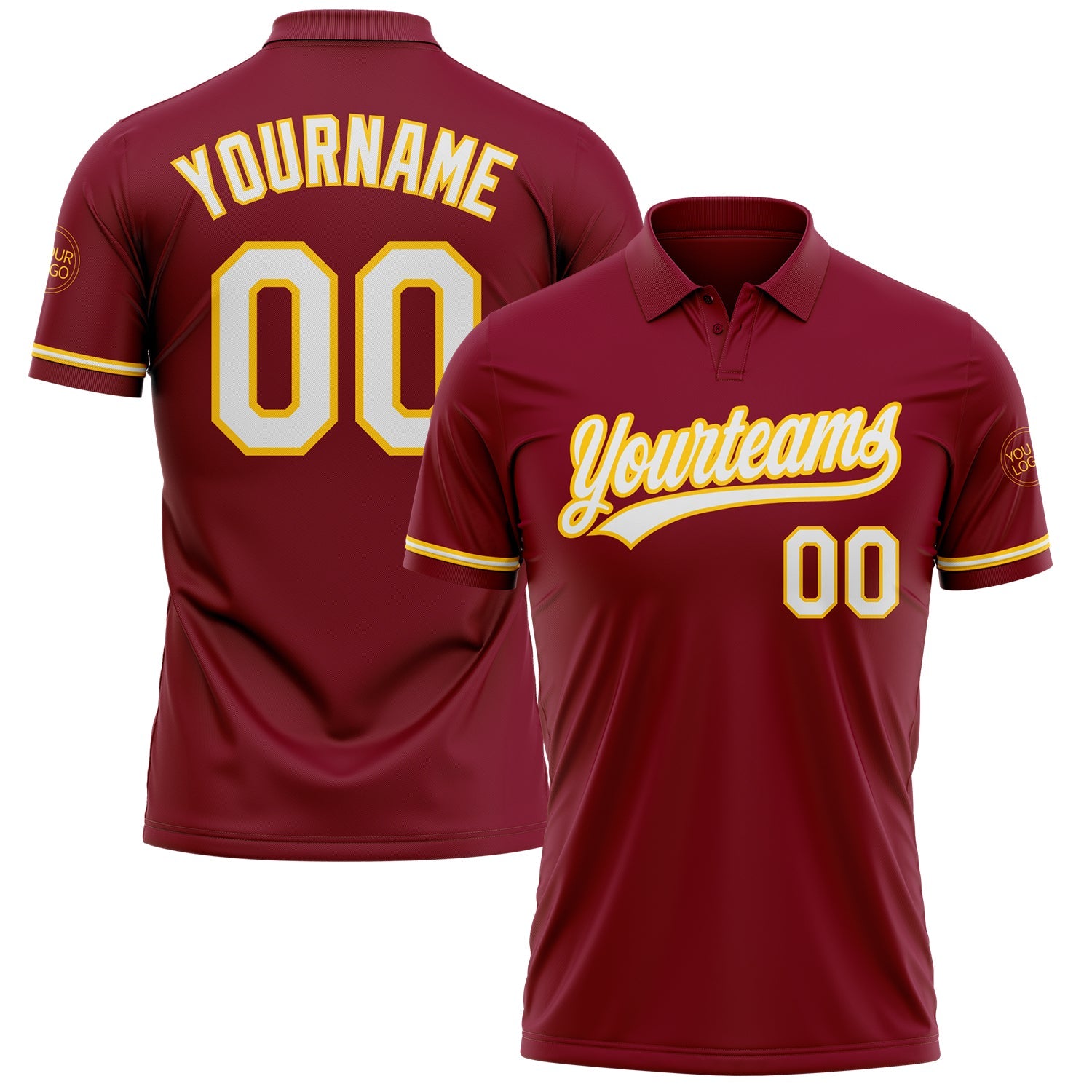 Custom Crimson White-Yellow Performance Vapor Golf Polo Shirt - Main View