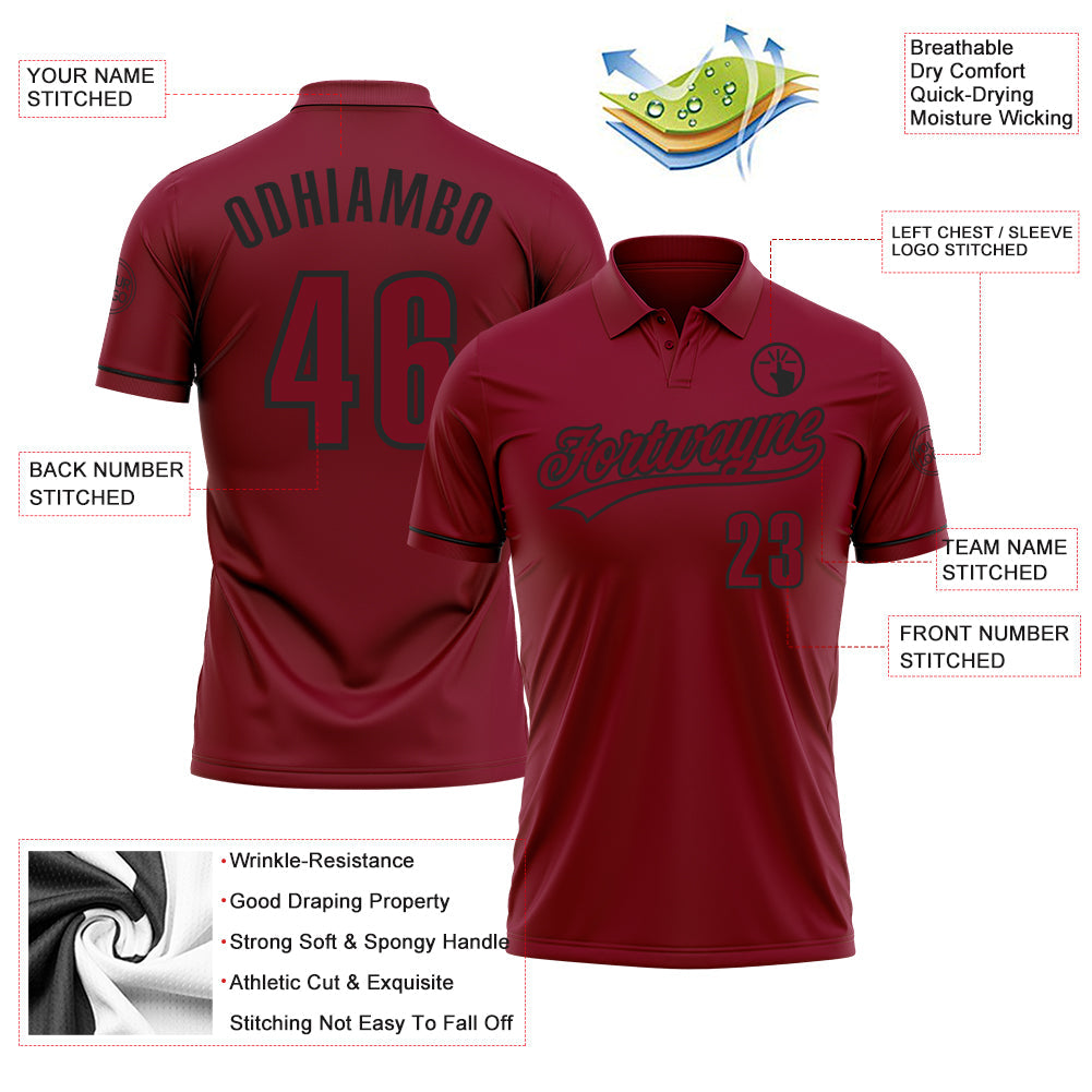 Custom Crimson Black Performance Vapor Golf Polo Shirt view 3