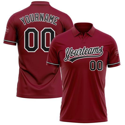 Custom Crimson Black-White Performance Vapor Golf Polo Shirt - Main View