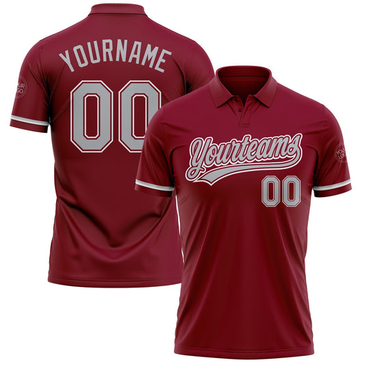 Custom Crimson Gray-White Performance Vapor Golf Polo Shirt - Main View