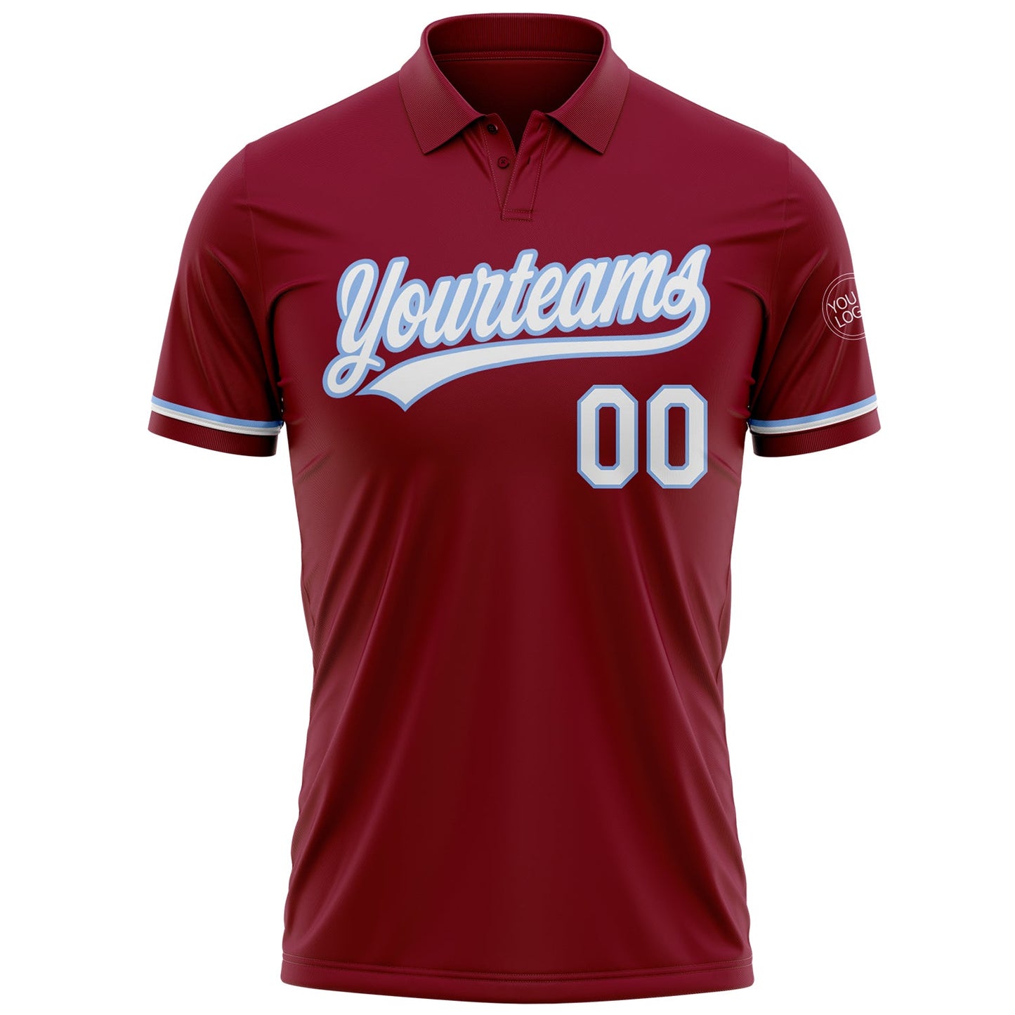Custom Crimson White-Light Blue Performance Vapor Golf Polo Shirt view 2