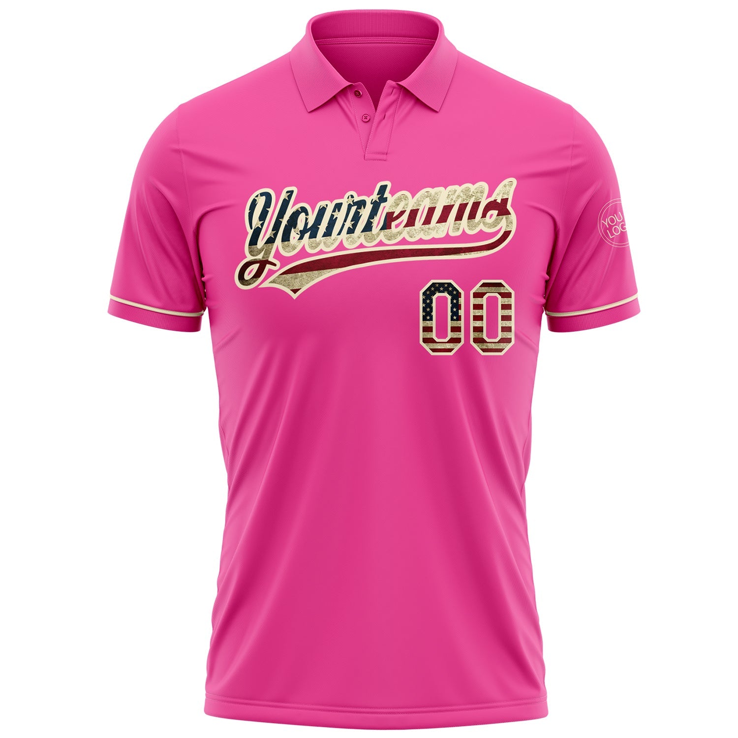 Custom Pink Vintage USA Flag-Cream Performance Vapor Golf Polo Shirt view 2