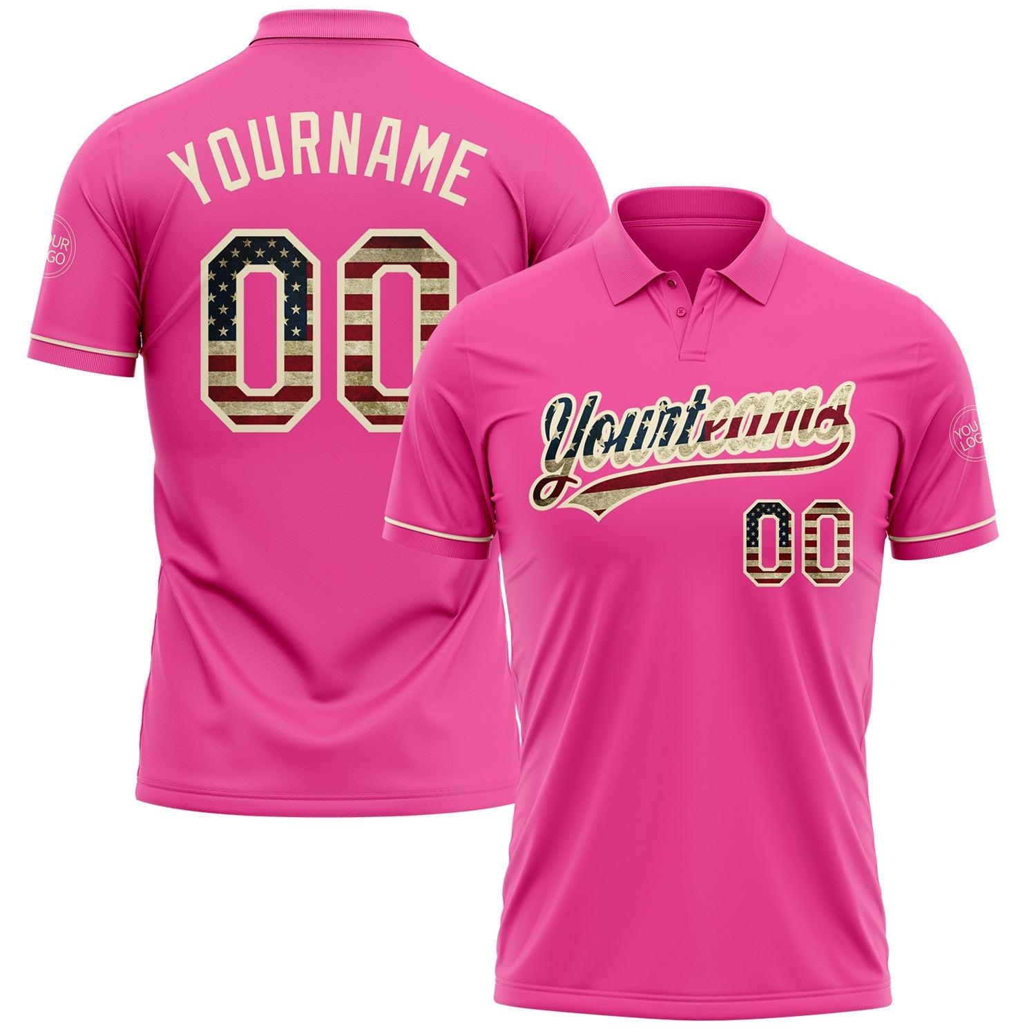 Custom Pink Vintage USA Flag-Cream Performance Vapor Golf Polo Shirt - Main View