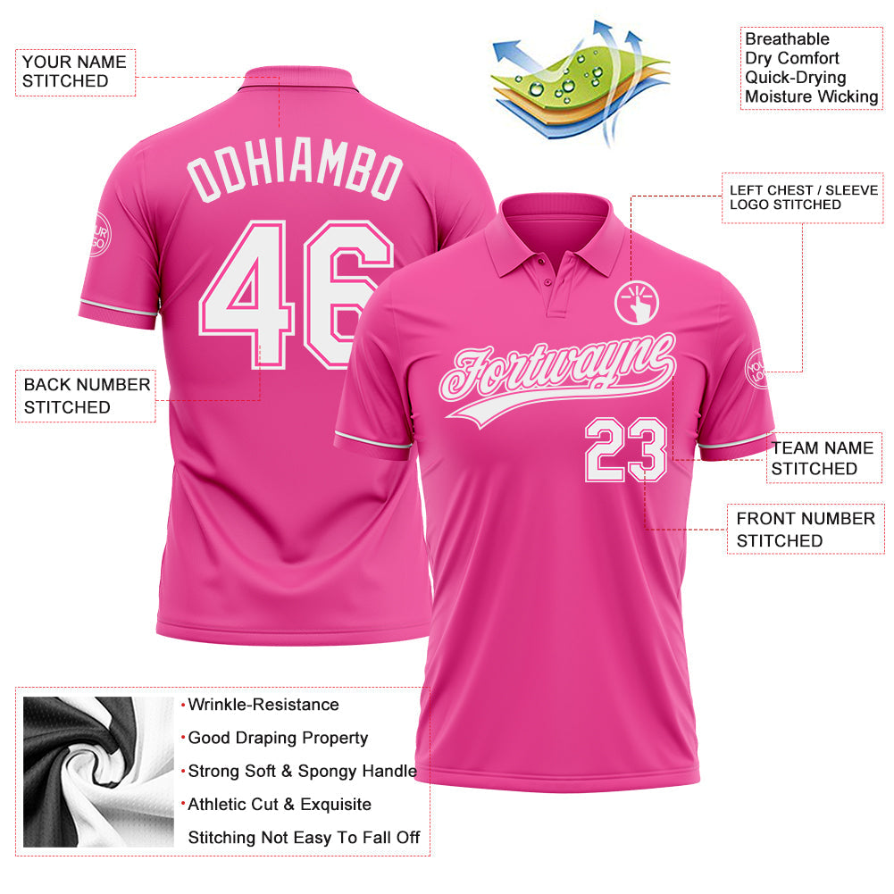 Custom Pink White Performance Vapor Golf Polo Shirt view 3