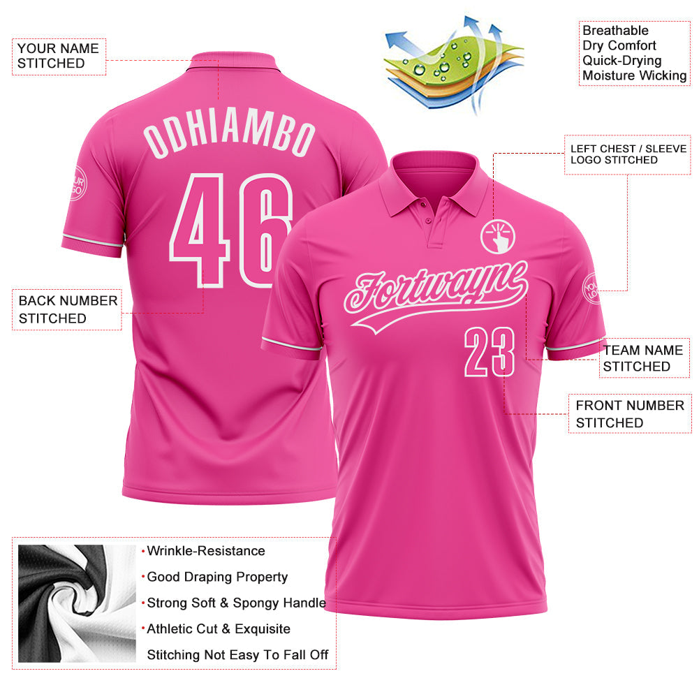 Custom Pink White Performance Vapor Golf Polo Shirt view 3