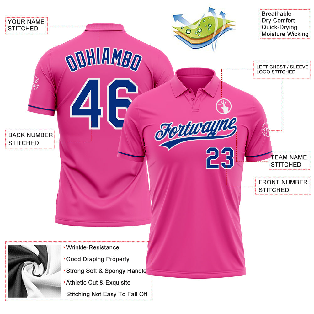 Custom Pink Royal-White Performance Vapor Golf Polo Shirt view 3