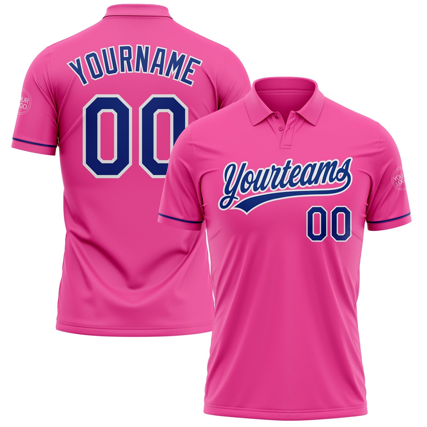 Custom Pink Royal-White Performance Vapor Golf Polo Shirt - Main View