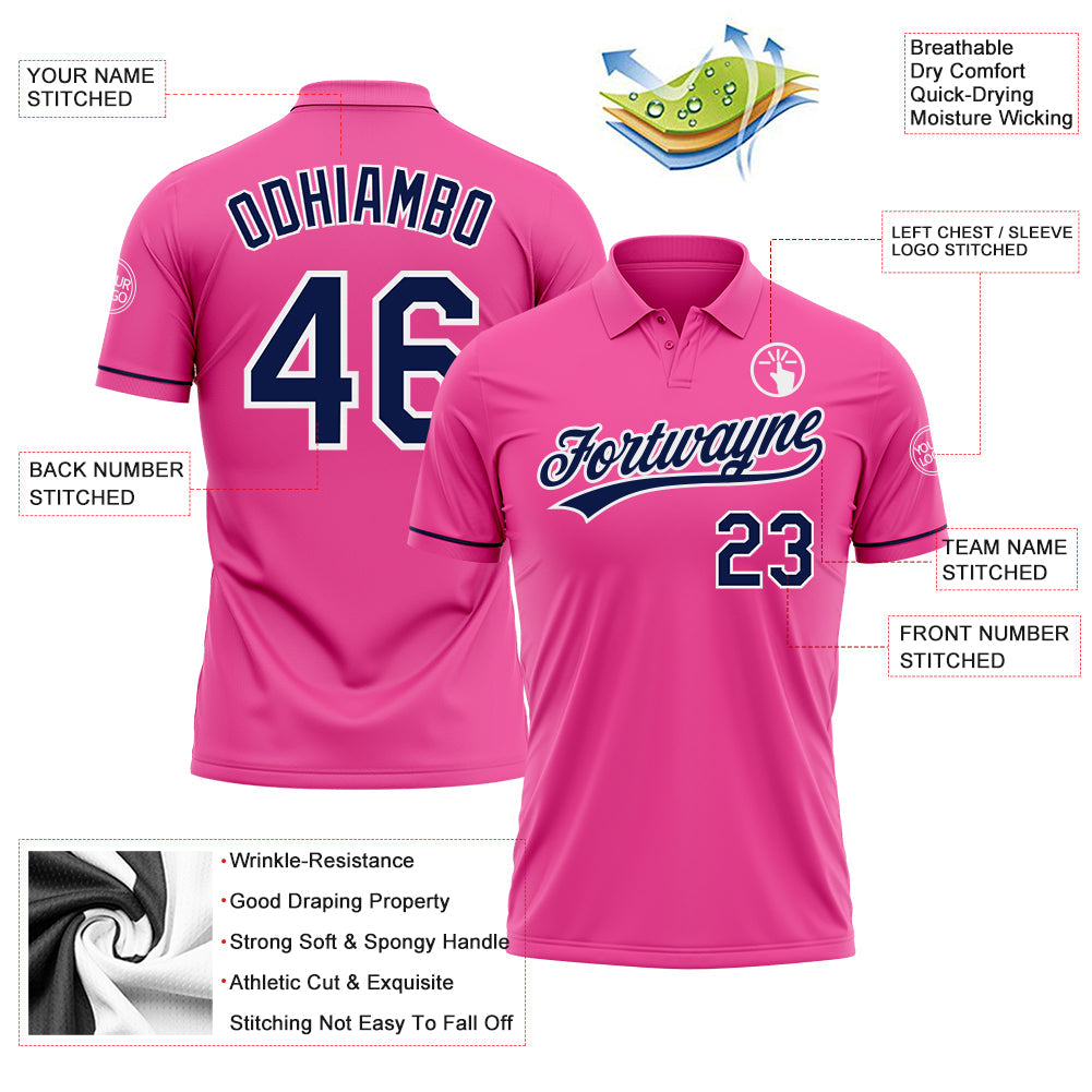 Custom Pink Navy-White Performance Vapor Golf Polo Shirt view 3