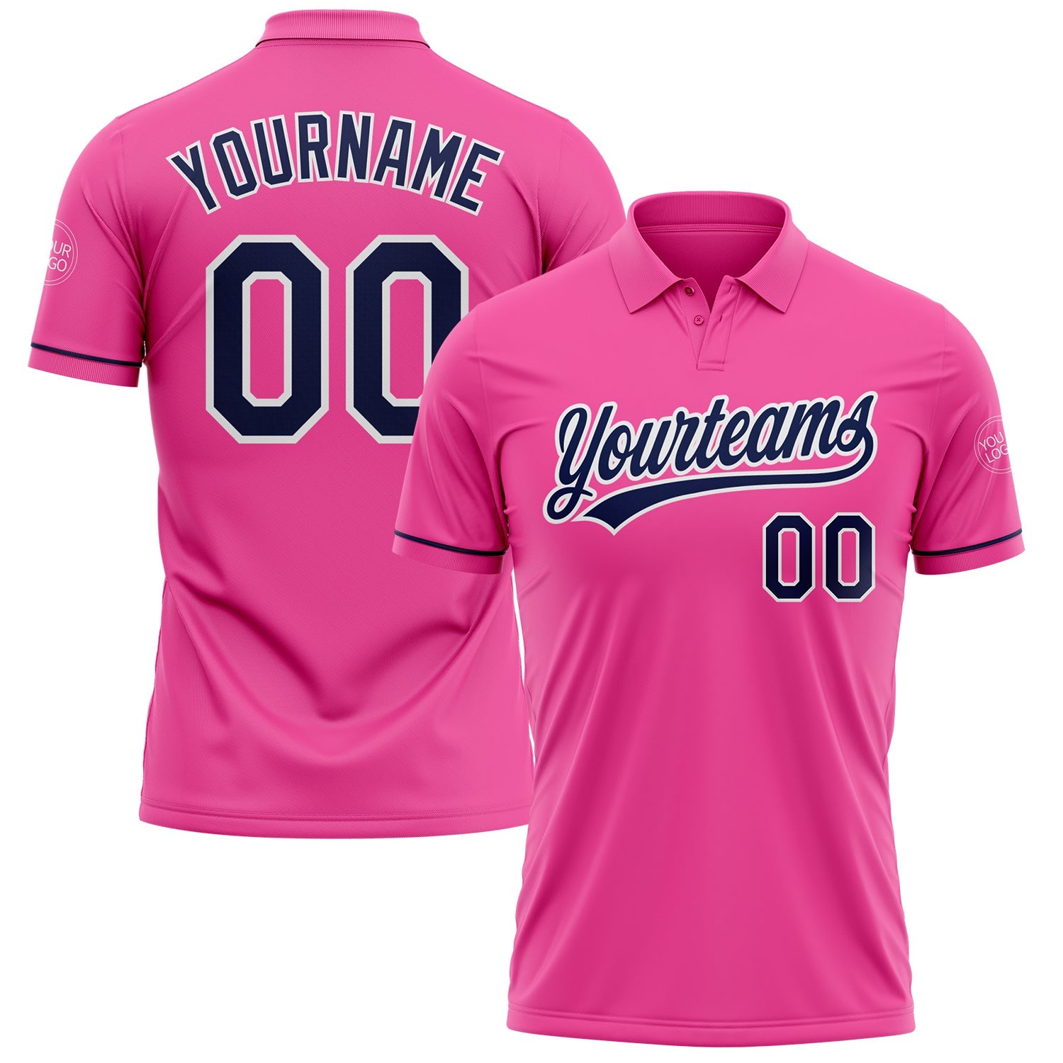 Custom Pink Navy-White Performance Vapor Golf Polo Shirt - Main View