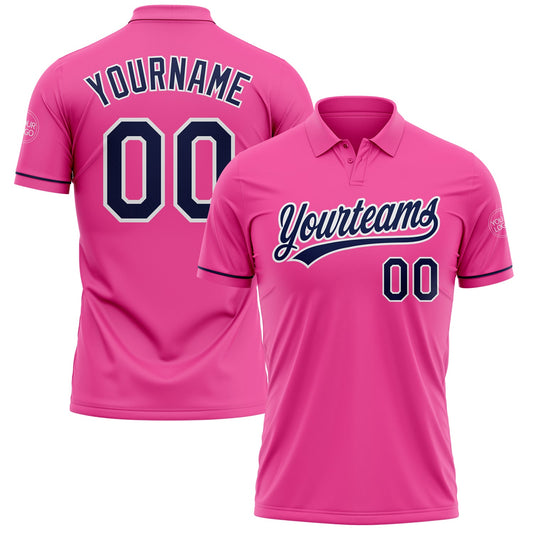 Custom Pink Navy-White Performance Vapor Golf Polo Shirt - Main View