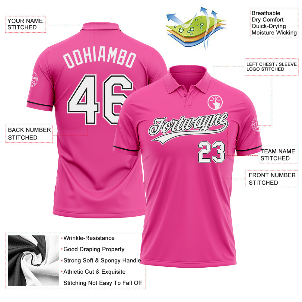 Custom Pink White-Black Performance Vapor Golf Polo Shirt view 3