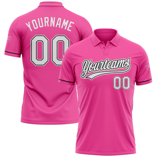 Custom Pink White-Black Performance Vapor Golf Polo Shirt - Main View