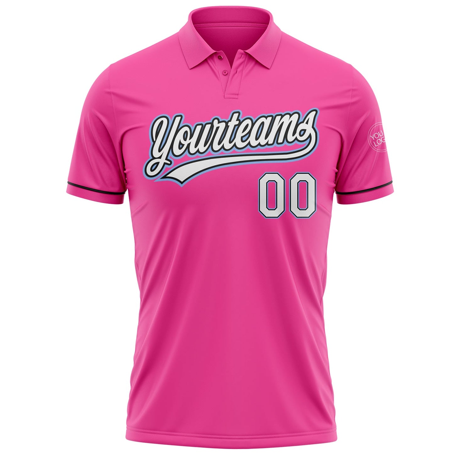 Custom Pink White Black-Light Blue Performance Vapor Golf Polo Shirt view 2