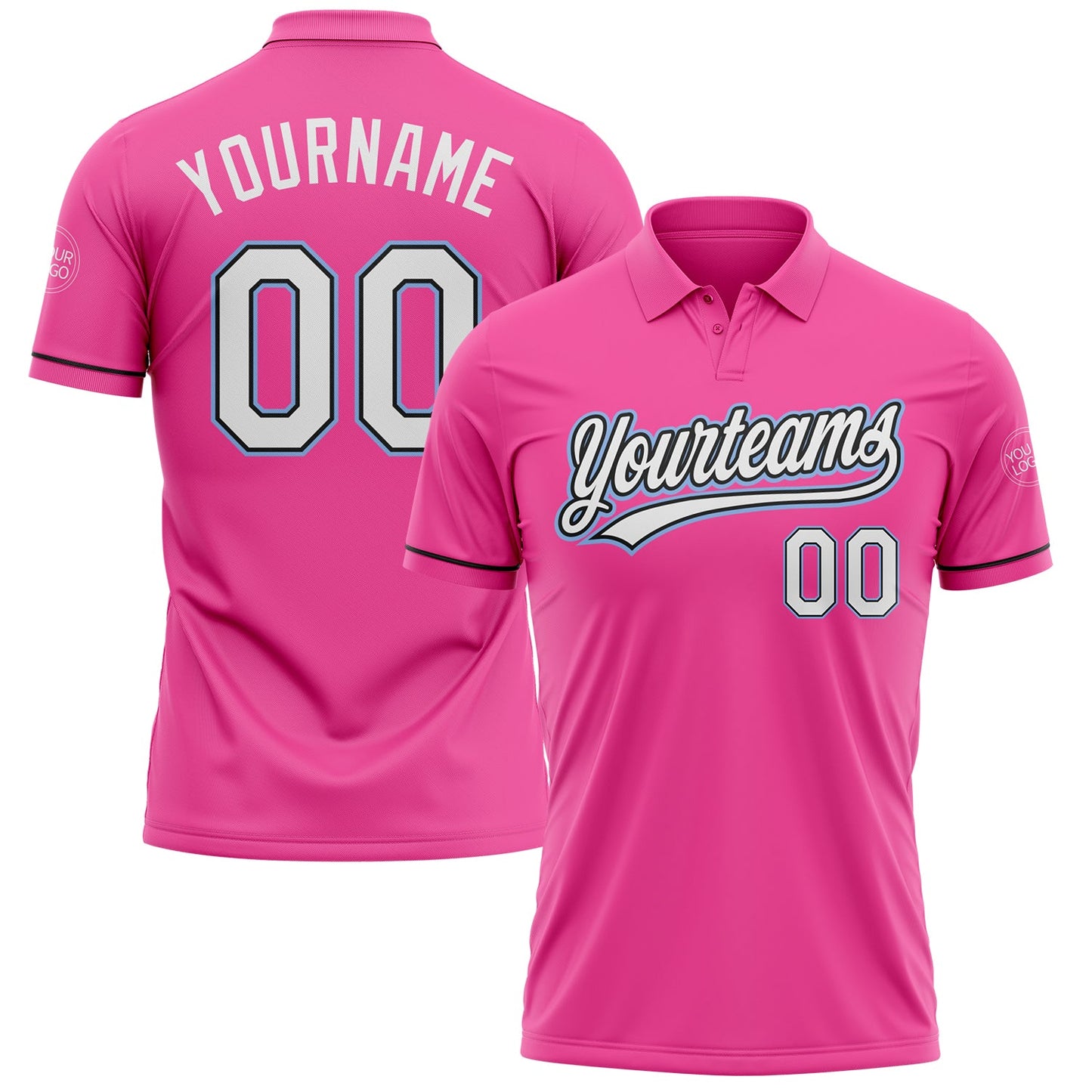 Custom Pink White Black-Light Blue Performance Vapor Golf Polo Shirt - Main View