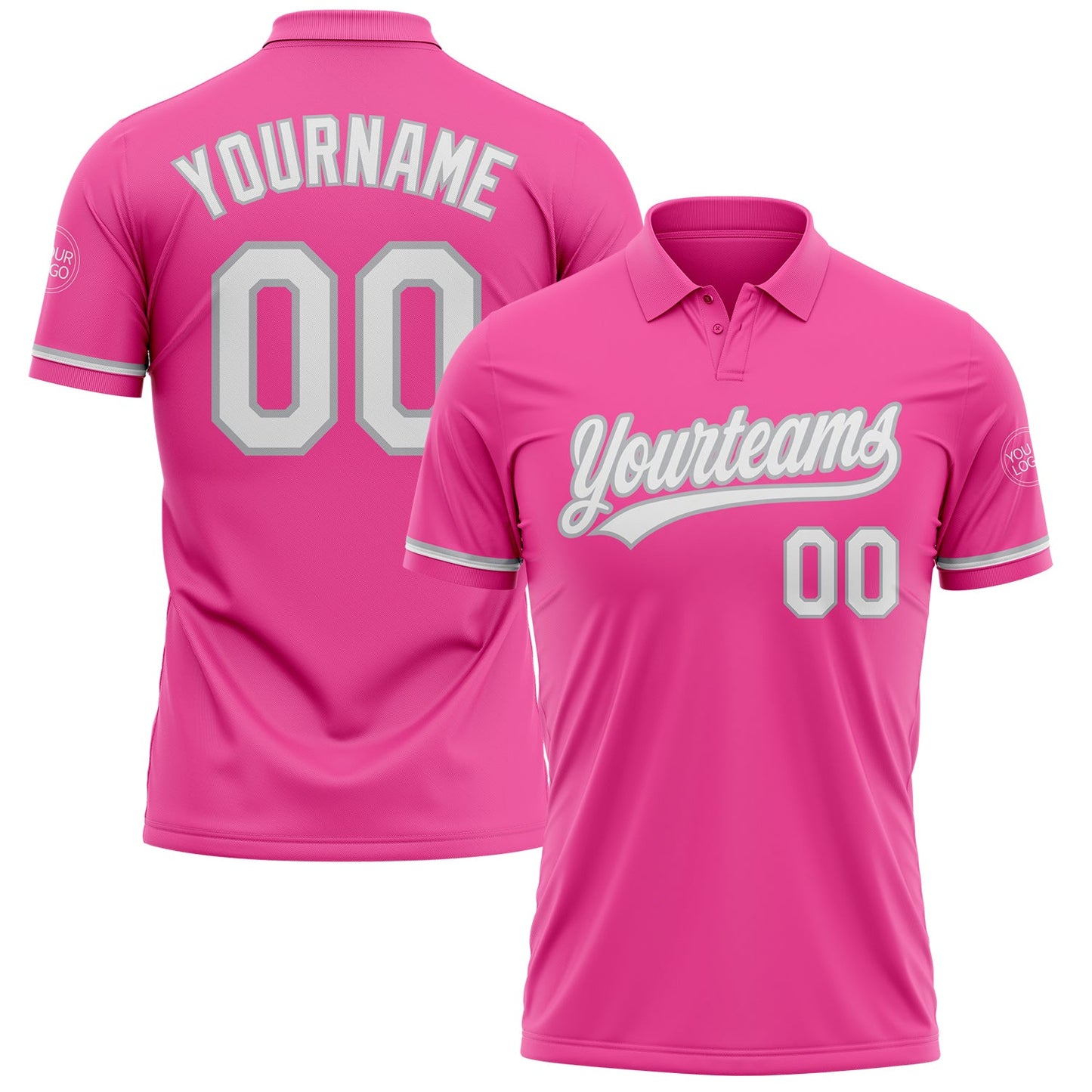 Custom Pink White-Gray Performance Vapor Golf Polo Shirt - Main View
