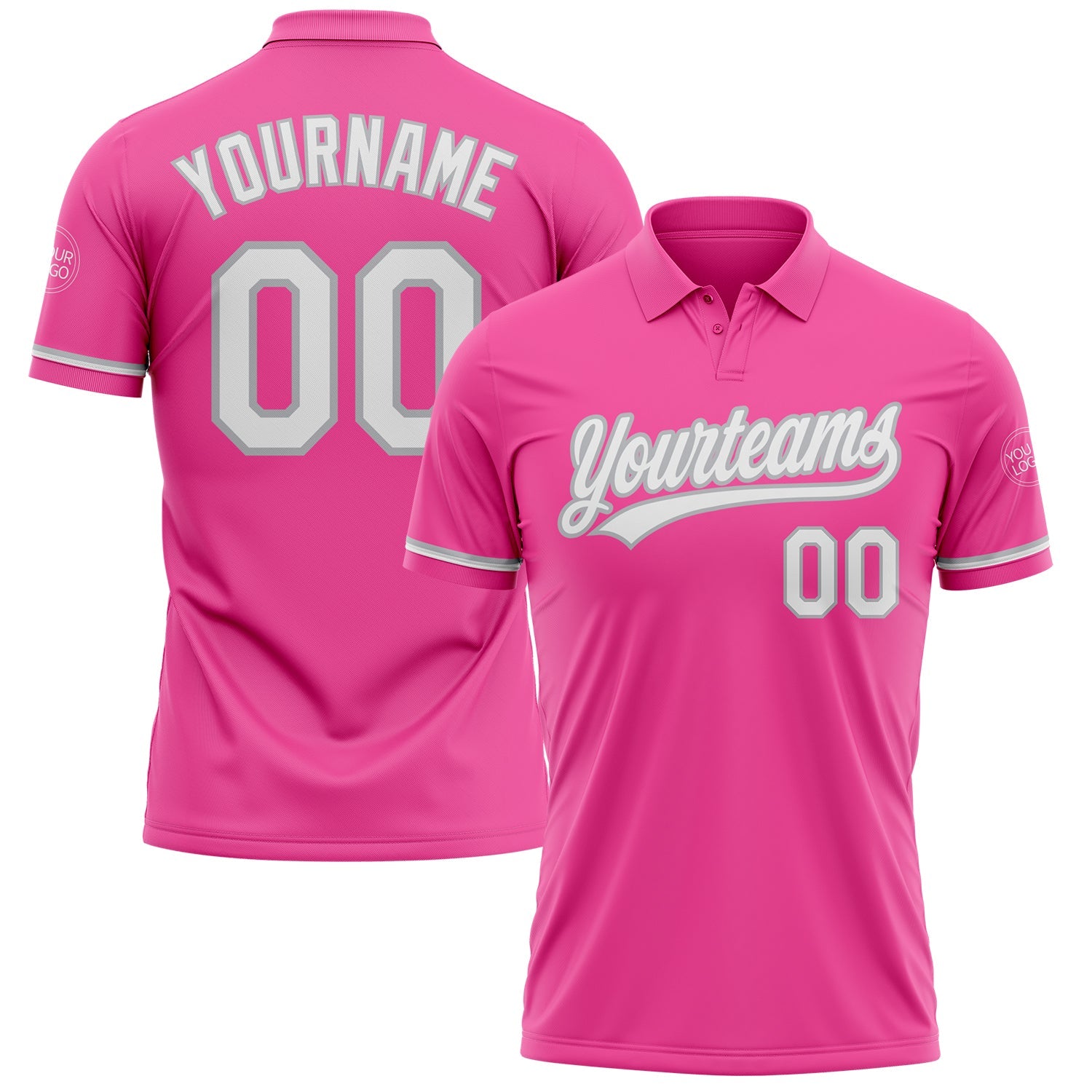 Custom Pink White-Gray Performance Vapor Golf Polo Shirt - Main View