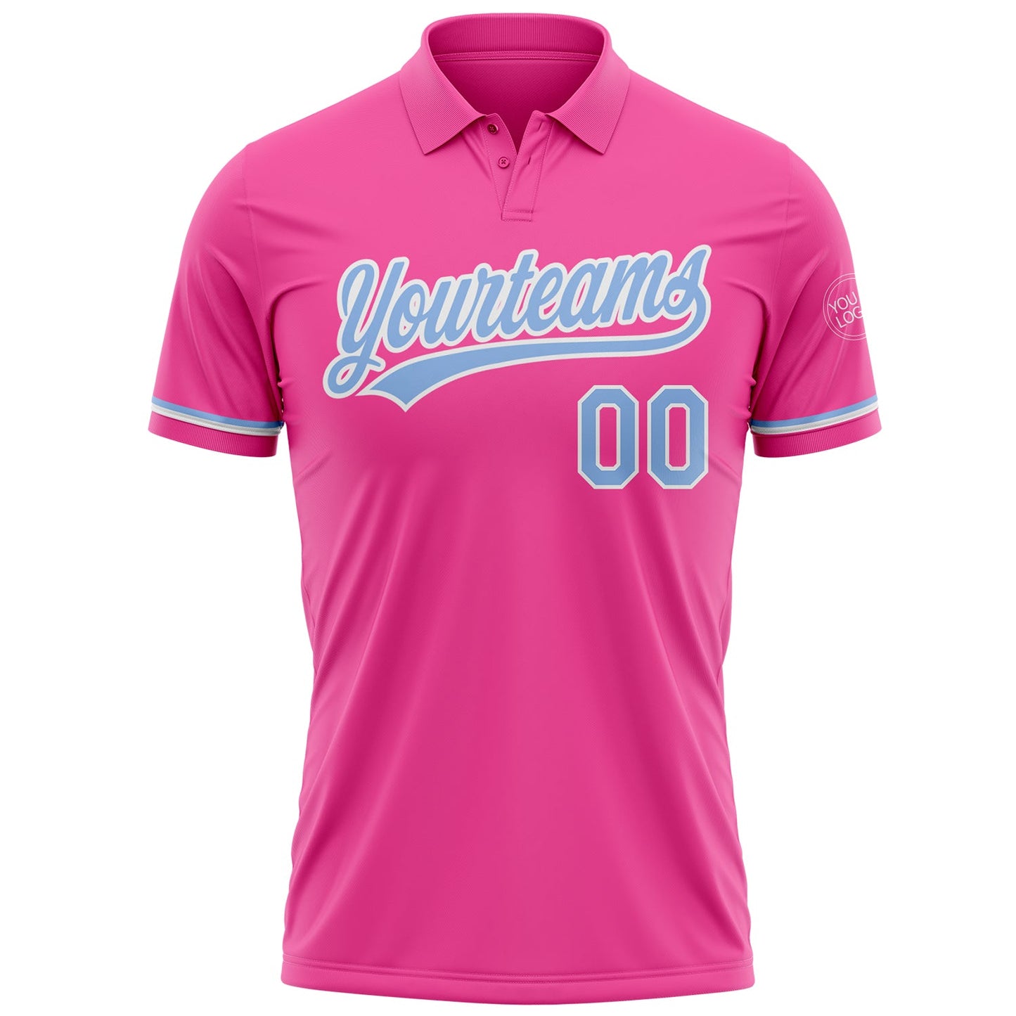 Custom Pink Light Blue-White Performance Vapor Golf Polo Shirt view 2