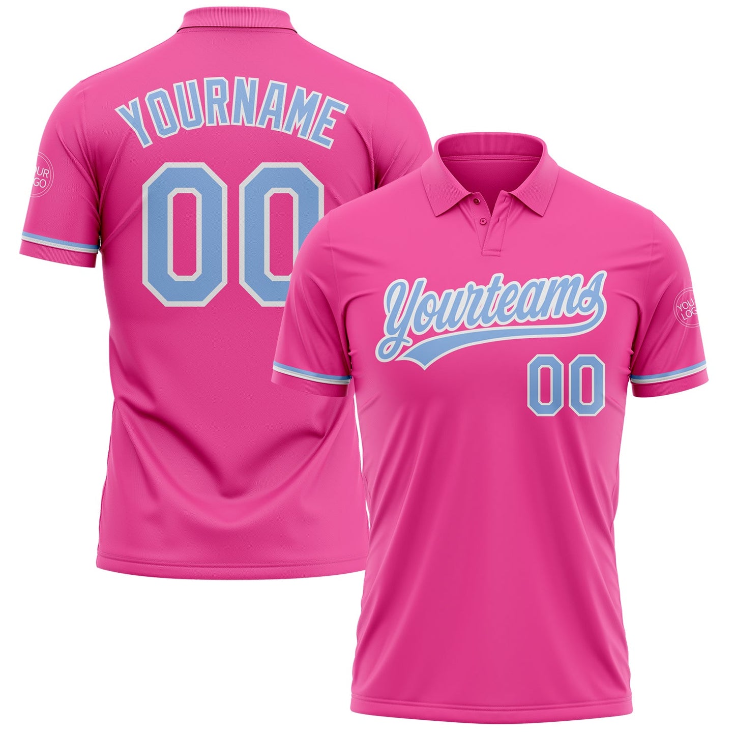 Custom Pink Light Blue-White Performance Vapor Golf Polo Shirt - Main View
