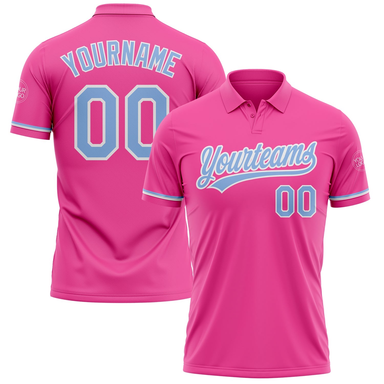 Custom Pink Light Blue-White Performance Vapor Golf Polo Shirt - Main View